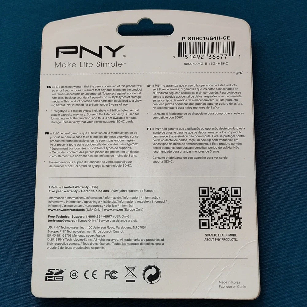 PNY Premium 16GB SDHC Memory Card, Class 4 NEW model# P-SDHC16G4H-GE
